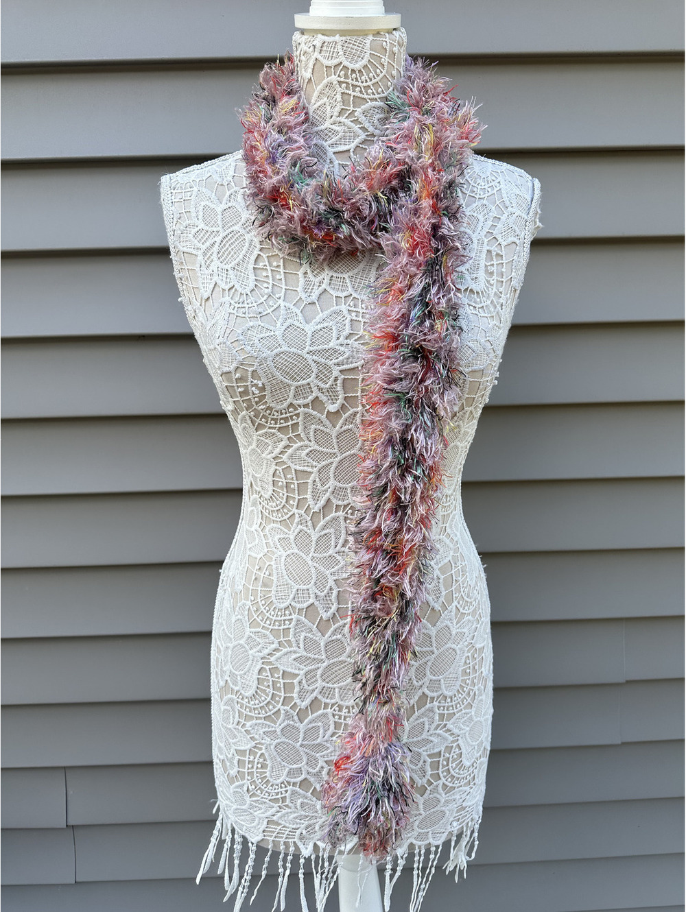 Handmade Multicolor Fuzzy Scarf Cozy Bohemian Eclectic Winter Accessory